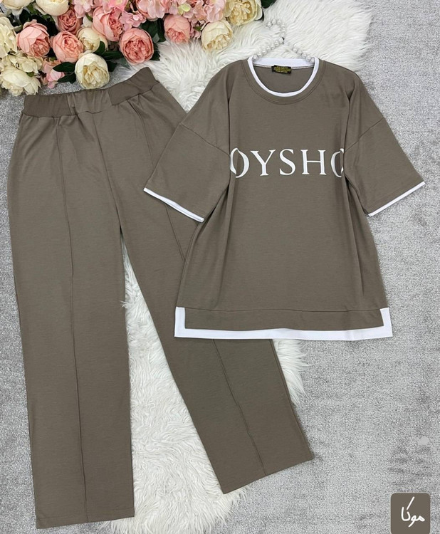 ست تیشرت و شلوار زنانه گلکسی پنبه درجه ۱ مدل OYSHO رنگ طوسی آروما فشن