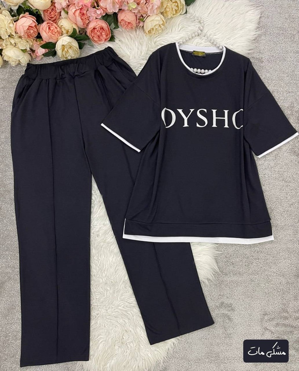 ست تیشرت و شلوار زنانه گلکسی پنبه درجه ۱ مدل OYSHO رنگ زرشکی آروما فشن