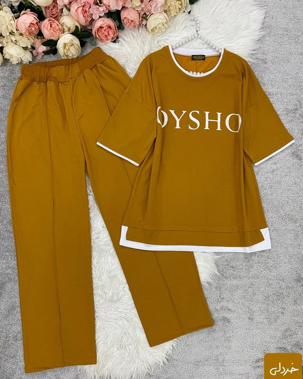 ست تیشرت و شلوار زنانه گلکسی پنبه درجه ۱ مدل OYSHO رنگ مشکی مات آروما فشن