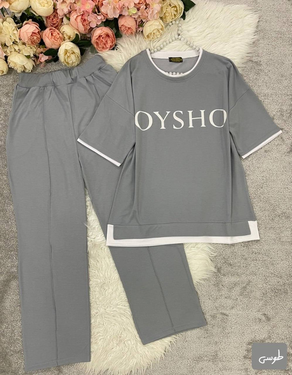 ست تیشرت و شلوار زنانه گلکسی پنبه درجه ۱ مدل OYSHO رنگ سبزآبی آروما فشن