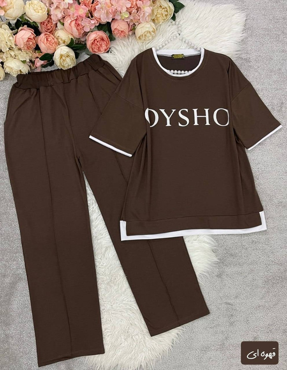 نمای نزدیک پارچه گلکسی پنبه درجه ۱ ست تیشرت و شلوار آروما فشن