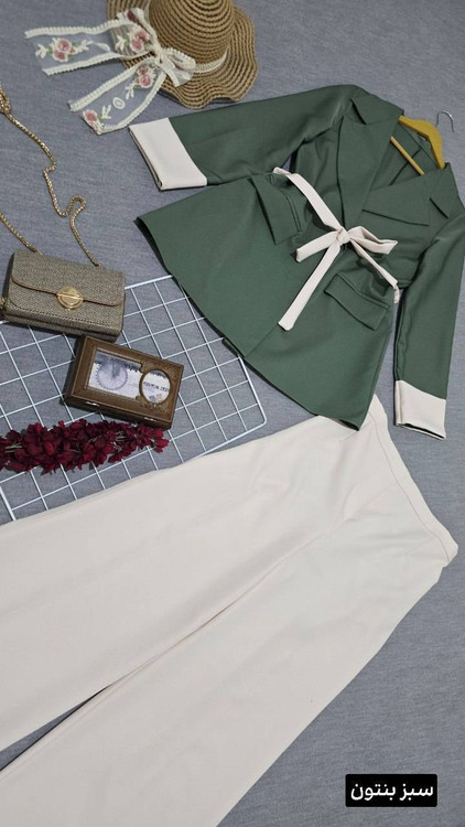 ست کت و شلوار یسنا رنگ کرم نسکافه ای جدیدترین مدل سال آروما فشن