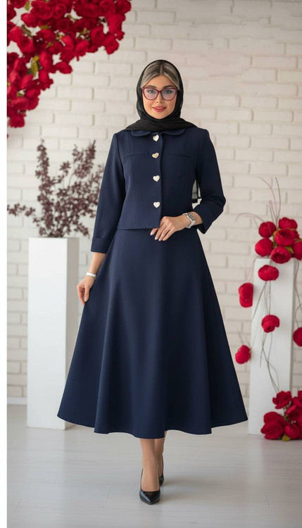 نمای کامل کت و دامن پریماه مشکی مازراتی شیک و مجلسی آروما فشن