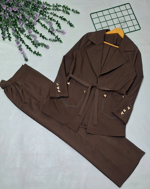 ست کت و شلوار زنانه قهوه ای شیک مدل قلبی با تنخور عالی و مجلسی 🧥👌