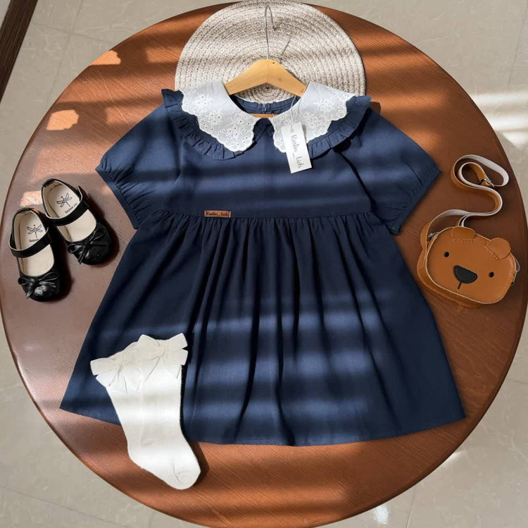 سارافون یقه دار لنین دخترانه (۳ تا ۱۰ سال) مدل جذاب آروما فشن سورمه ای