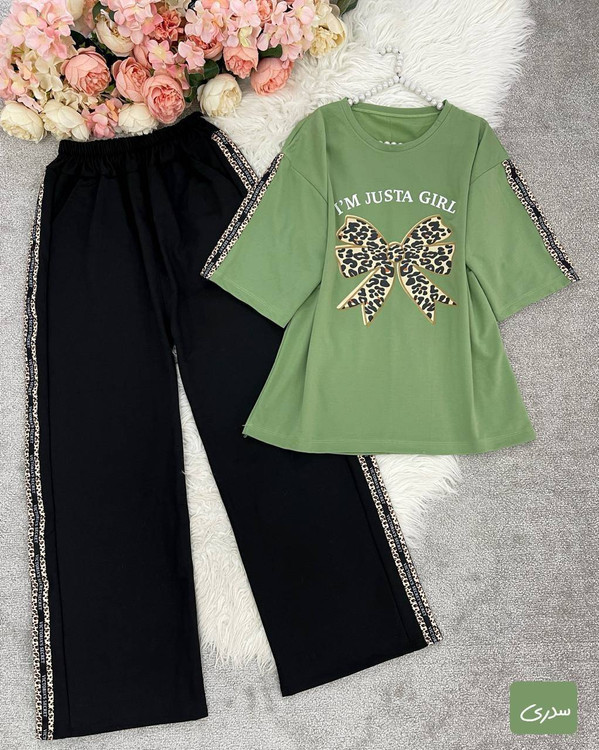 ست لباس راحتی زنانه کرم رنگ مدل پاپیون مناسب سایز ۳۸ تا ۴۸ آروما فشن