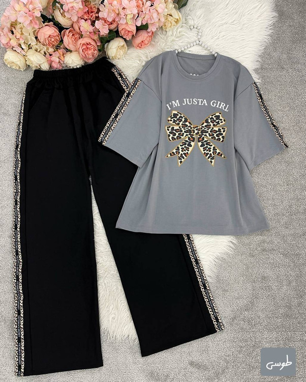 ست تیشرت و شلوار زنانه فری سایز مدل پاپیون با ارسال سریع به سراسر کشور