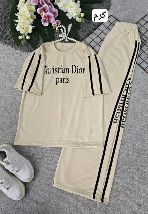 ست راحتی زنانه ساحره رنگ کرم جنس پنبه گلکسی بدون آبرفت و رنگدهی آروما فشن