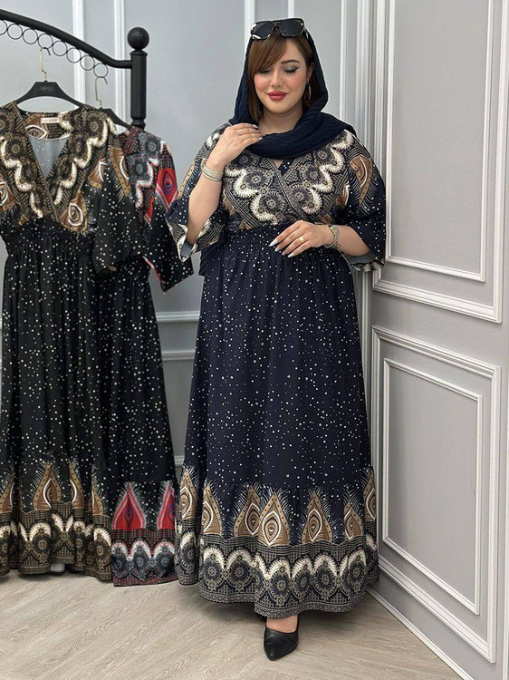 پیراهن مجلسی زنانه مدل آلاله k با طرحهای سنتی و جنس الیزه درجه یک - پوشاک آروما فشن نمای ۴