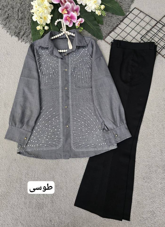 نمای نزدیک از کیفیت پارچه شانتون صوفیا شومیز سولمازk در فروشگاه آروما فشن