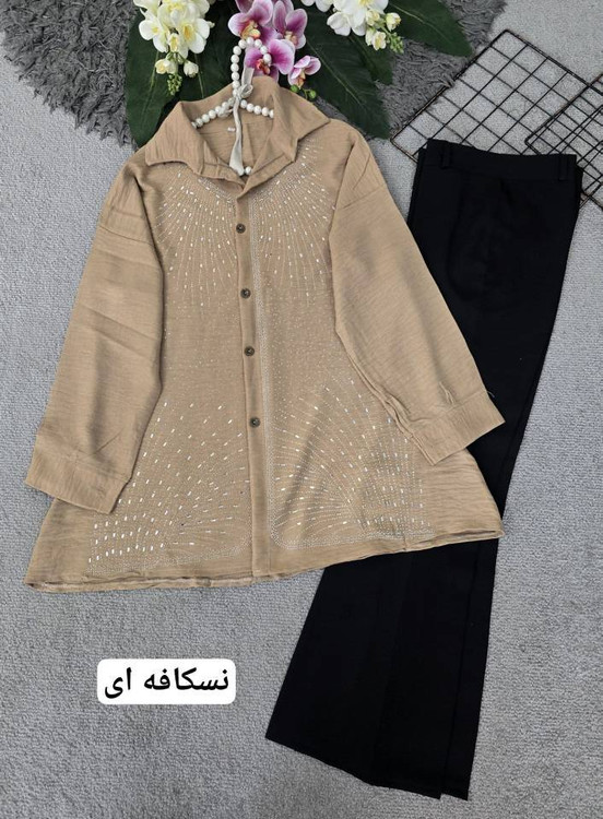شومیز زنانه مدل سولمازk رنگ آبی روشن با پارچه شانتون صوفیا درجه یک آروما فشن