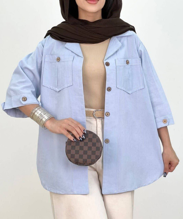 خرید مانتو مدل بنفشه k5 لنین نچرال آروما فشن با کیفیت عالی و ارسال سریع ابی