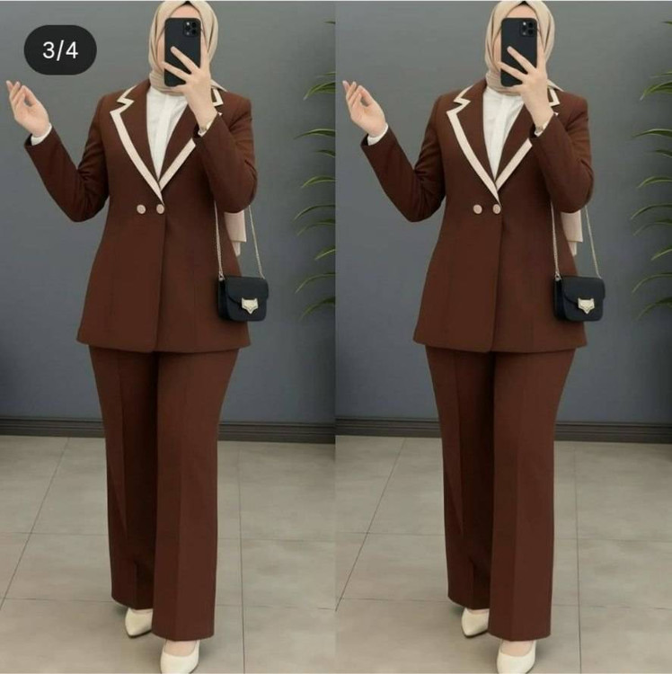 کت و شلوار زنانه مدل دلارام جنس مازراتی درجه یک در رنگهای مشکی، سورمهای و قهوهای - پوشاک آروما فشن رنگ قهوه ای