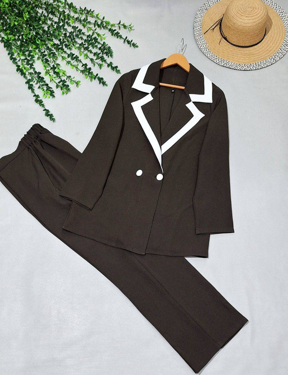کت و شلوار زنانه مدل دلارام جنس مازراتی درجه یک در رنگهای مشکی، سورمهای و قهوهای - پوشاک آروما فشن رنگ قهوه ای