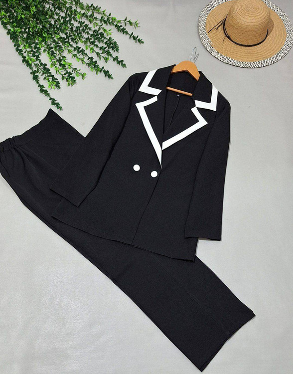 کت و شلوار زنانه مدل دلارام جنس مازراتی درجه یک در رنگهای مشکی، سورمهای و قهوهای - پوشاک آروما فشن رنگی مشکی ۲