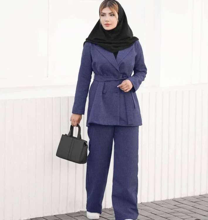 کت شلوار بیتاk زنانه جنس پرشیا دیپلمات رنگ سورمه ای شیک و رسمی آروما فشن آروما فشن