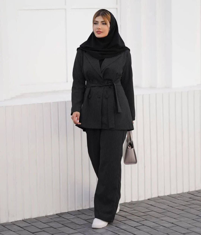 کت شلوار بیتاk زنانه جنس پرشیا دیپلمات رنگ طوسی استایل مجلسی و اداری آروما فشن