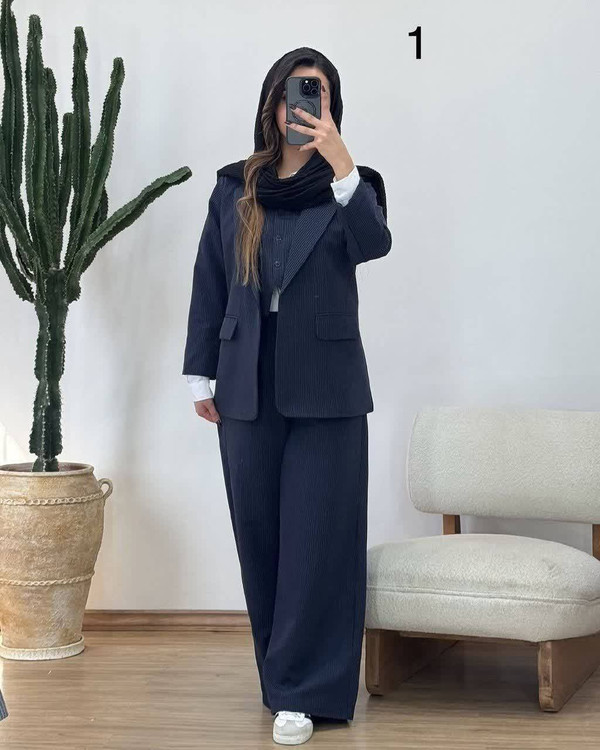 ست کت شلوار آسمانk سورمه ای دیپلمات پرشیا مناسب محیط کار و مجالس زنانه آروما فشن