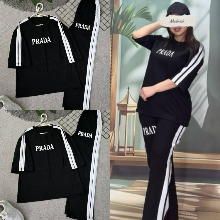 ست تیشرت و شلوار مشکی باراکا k جنس نخ پنبه با کیفیت برند آروما فشن پوشاک زنانه شیک🛒👗