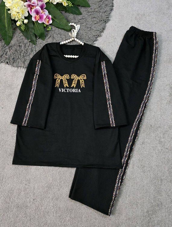 خرید ست آرتیناk جنس پنبه گلکسی قوارهدار مشکی آروما فشن نمای ۲