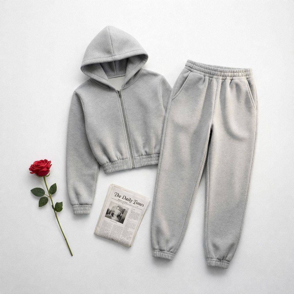 ست دوتیکه سویشرت و جاگر کرکی زنانه طوسی آروما فشن مناسب استایل پاییزی و زمستانی کژوال شیک