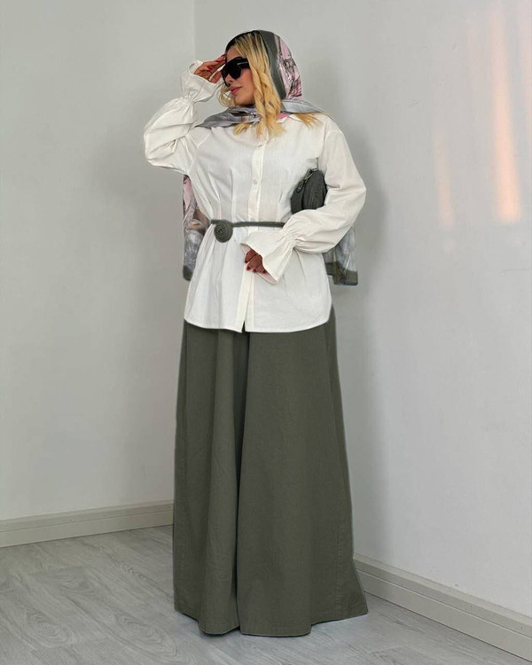 ست دو تیکه شومیز و شلوار مزونی نورسان N با تنخور عالی و ارسال سریع