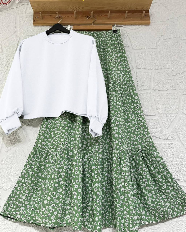 خرید ست شومیز دامن مستانه N جنس بوگاتی مزونی شیک آروما فشن سبز