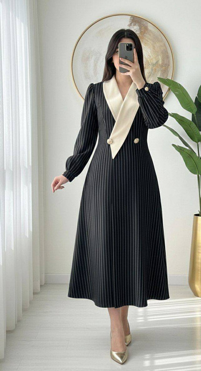 پیراهن زنانه مدل شکیرا رنگ مشکی - جنس شانتون دیپلمات دوروکجراه با بند تنظیم و پشت کشدار