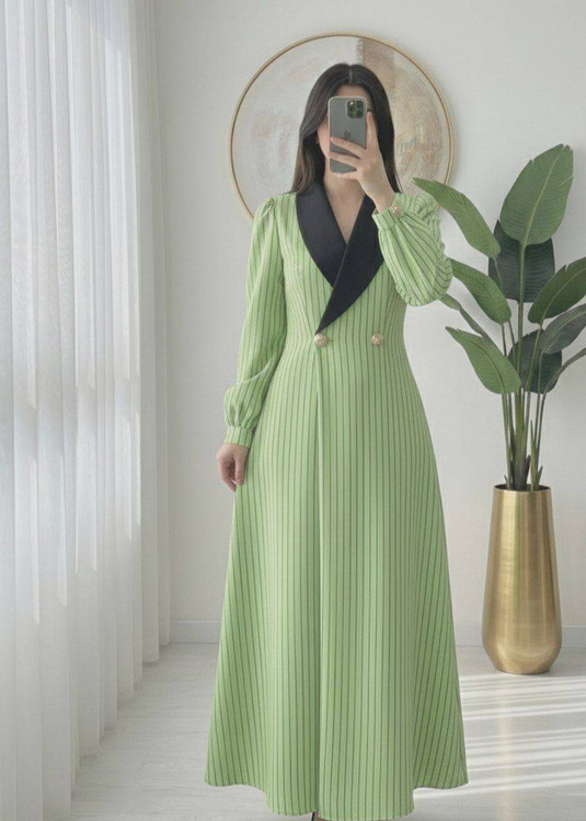 پیراهن F مدل شکیرا شانتون دیپلمات - سه رنگ مشکی سبز کرم - طراحی مزونی با بند تنظیم سبز