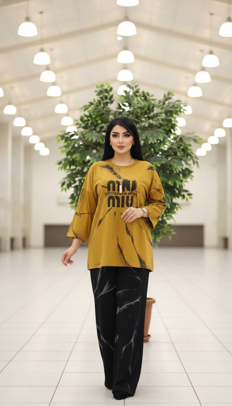 ست تیشرت شلوار پیسوله میو میو زنانه - جنس گلکسی نخ پنبه با کیفیت، فری سایز ۳۸ تا ۴۸، رنگ سدری، استایل راحت و شیک روزمره