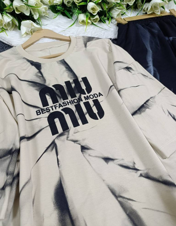 ست تیشرت شلوار نسکافهای میو میو - شلوار گشاد راحت با تیشرت آستین سهربع، دوخت مزونی حرفهای