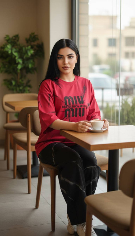 ست تیشرت شلوار قرمز میو میو - رنگ جذاب و ترند فصل، جنس سبک و خنک گلکسی نخ پنبه