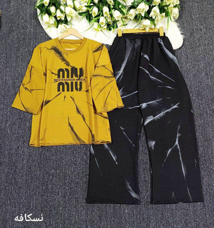 ست تیشرت شلوار زنانه فری سایز - مناسب سایز ۳۸ تا ۴۸، کمر کشی راحت، شلوار فاق بلند