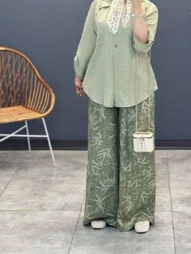 ست شومیز و شلوار ترانه رنگ سورمهای - پارچه شانتون درجه یک، مناسب استایل روزمره و مجلسی