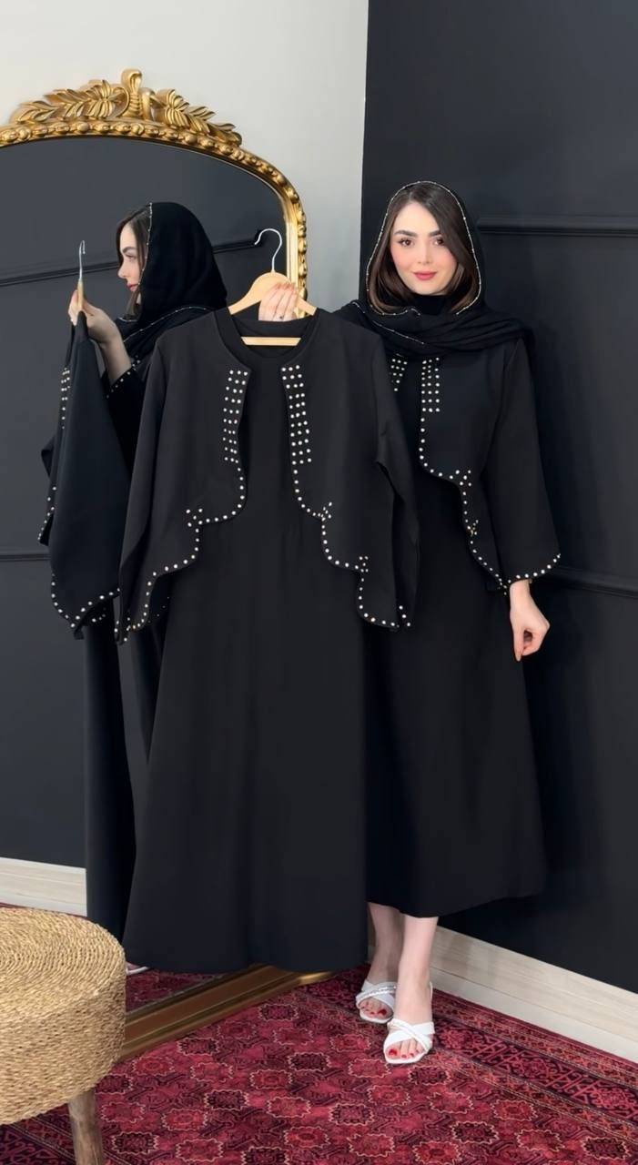 کت سارافون سنگدوزی مشکی زنانه مجلسی با سنگدوزی ظریف و جنس کرپ مازراتی