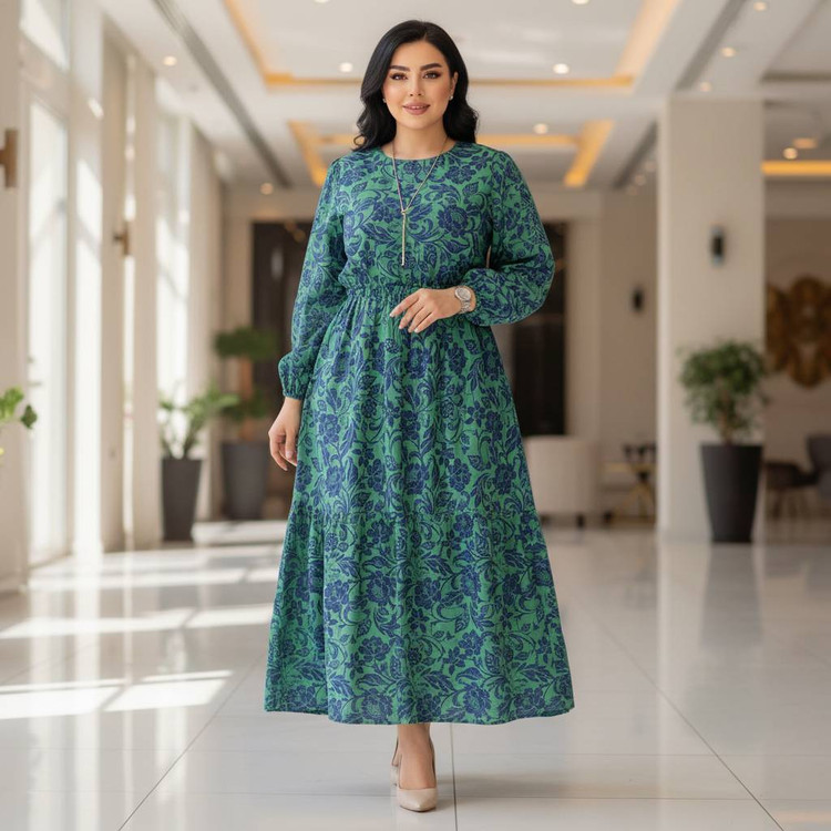 پیراهن ساحلی زنانه بوگاتی گرم بالا طرح گلدار کالکشن بهاره آروما فشن