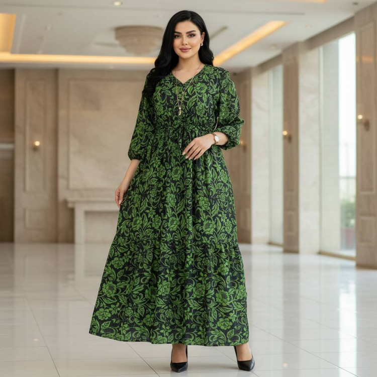 نمای کامل پیراهن ساحلی بلند با تنخور آزاد و کمربند تنظیم کمر