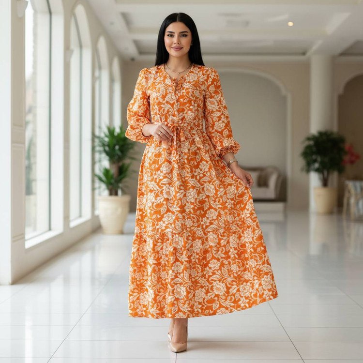 پیراهن بهاره زنانه با کمربند وصل و دور سینه ۱۲ سانتیمتر