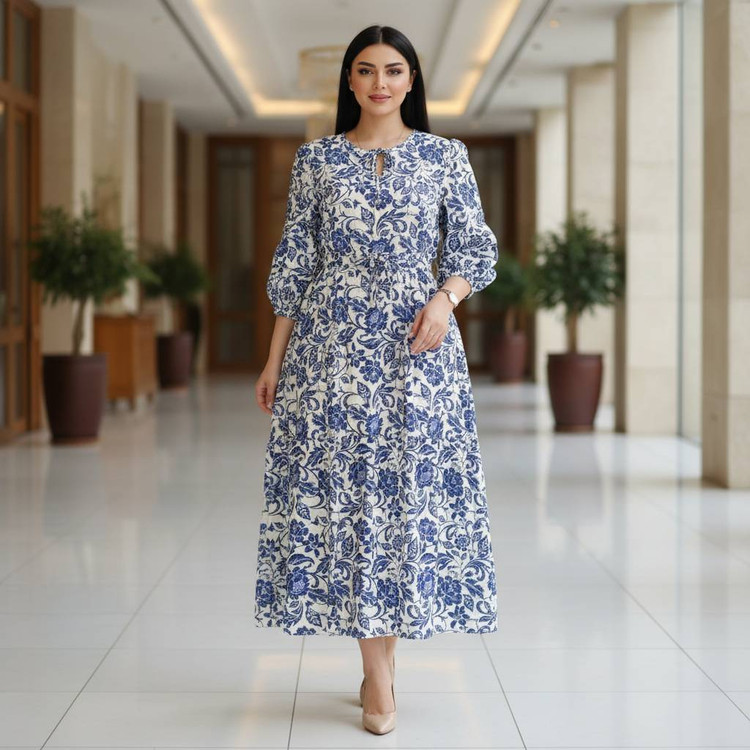 پیراهن بهاره زنانه با کمربند وصل و دور سینه ۱۲ سانتیمتر