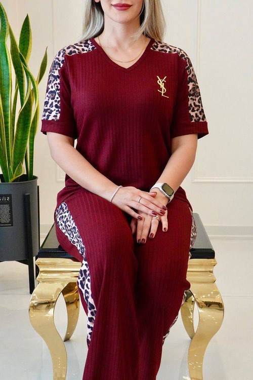 ست راحتی YSL پلنگی - نمای شلوار و کمر کشی