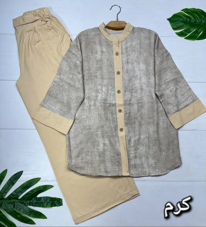 ست بهارمست F رنگ کرم شومیز و شلوار فری سایز ۳۸ تا ۴۶ آروما فشن