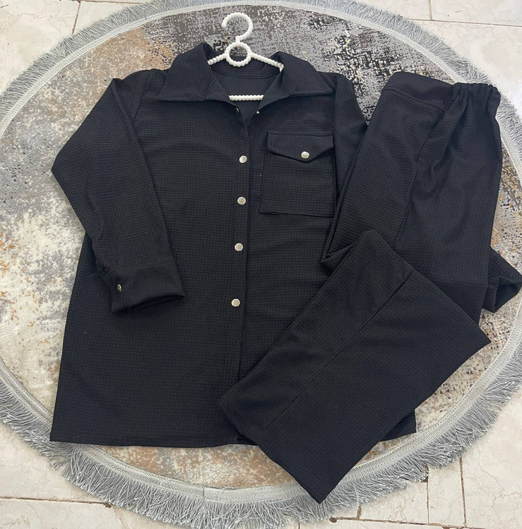 ست خانگی پنبهای مراکشی F مشکی با دکمه پرسی