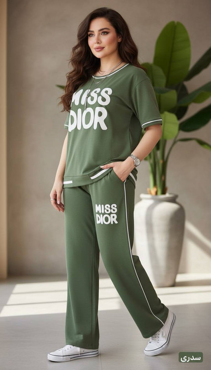 ست دو تیکه میس دیور گلکسی پنبه - تیشرت و شلوار بگ کمرکش - خرید آنلاین از آروما فشن