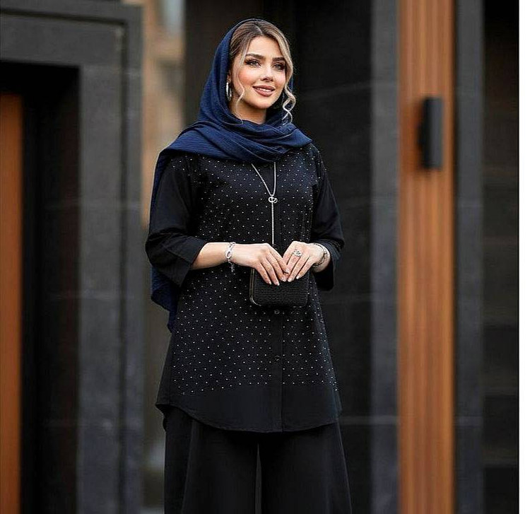 شومیز مجلسی نگینی F شانتون ژاکارد - نمای کناری محصول