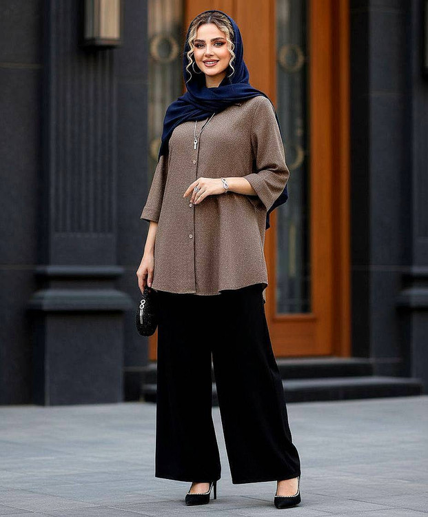 شومیز مجلسی نگینی F شانتون ژاکارد - نمای آستین سهربع