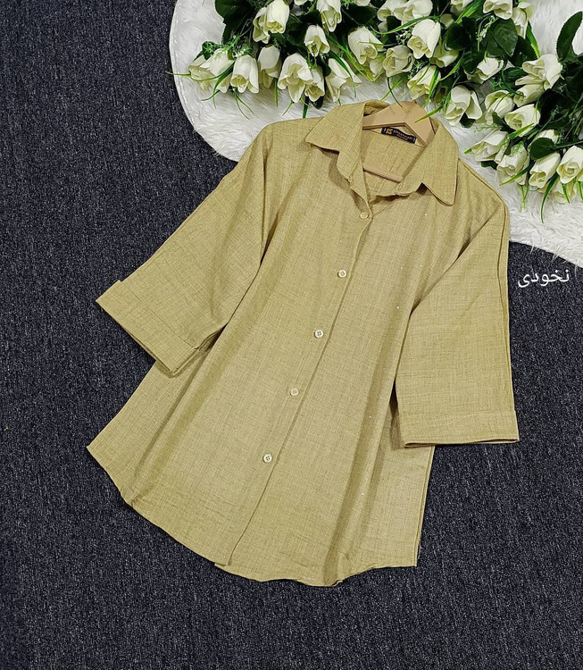شومیز مجلسی نگینی F شانتون ژاکارد - نمای یقه و دکمههای جلو