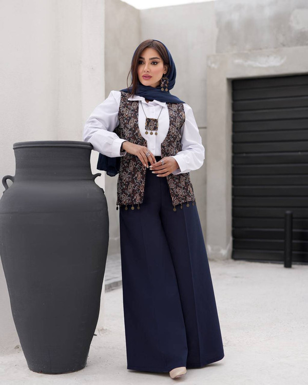 شومیز مجلسی نگینی F شانتون ژاکارد - نمای استایل مجلسی زنانه