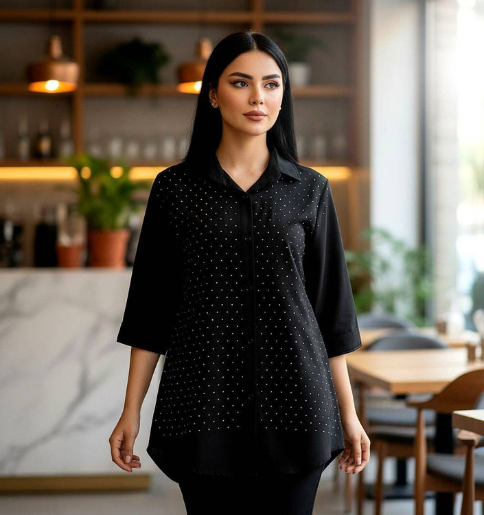 شومیز مجلسی نگینی F شانتون ژاکارد - نمای کامل با اکسسوری