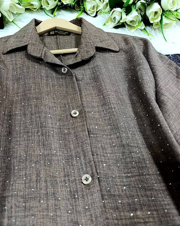 شومیز مجلسی نگینی F شانتون ژاکارد - نمای رنگ طوسی