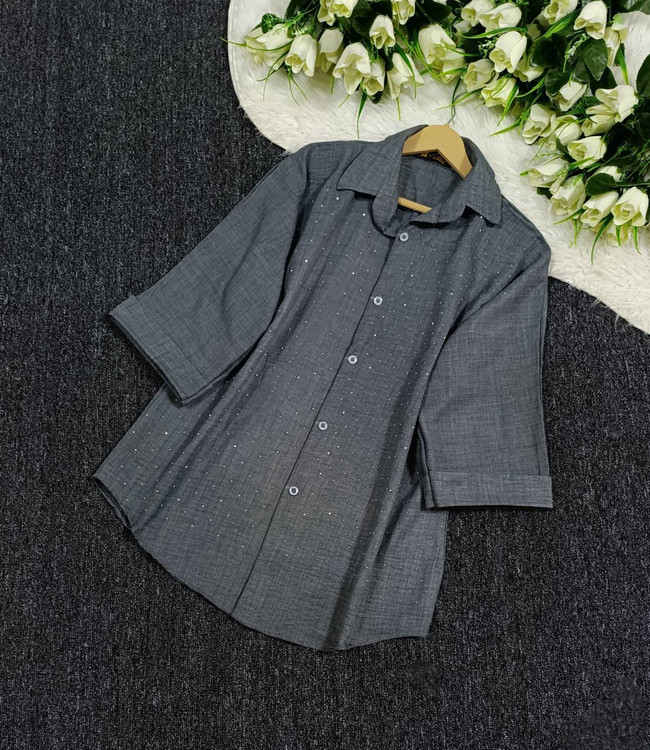 شومیز مجلسی نگینی F شانتون ژاکارد - نمای رنگ نسکافه